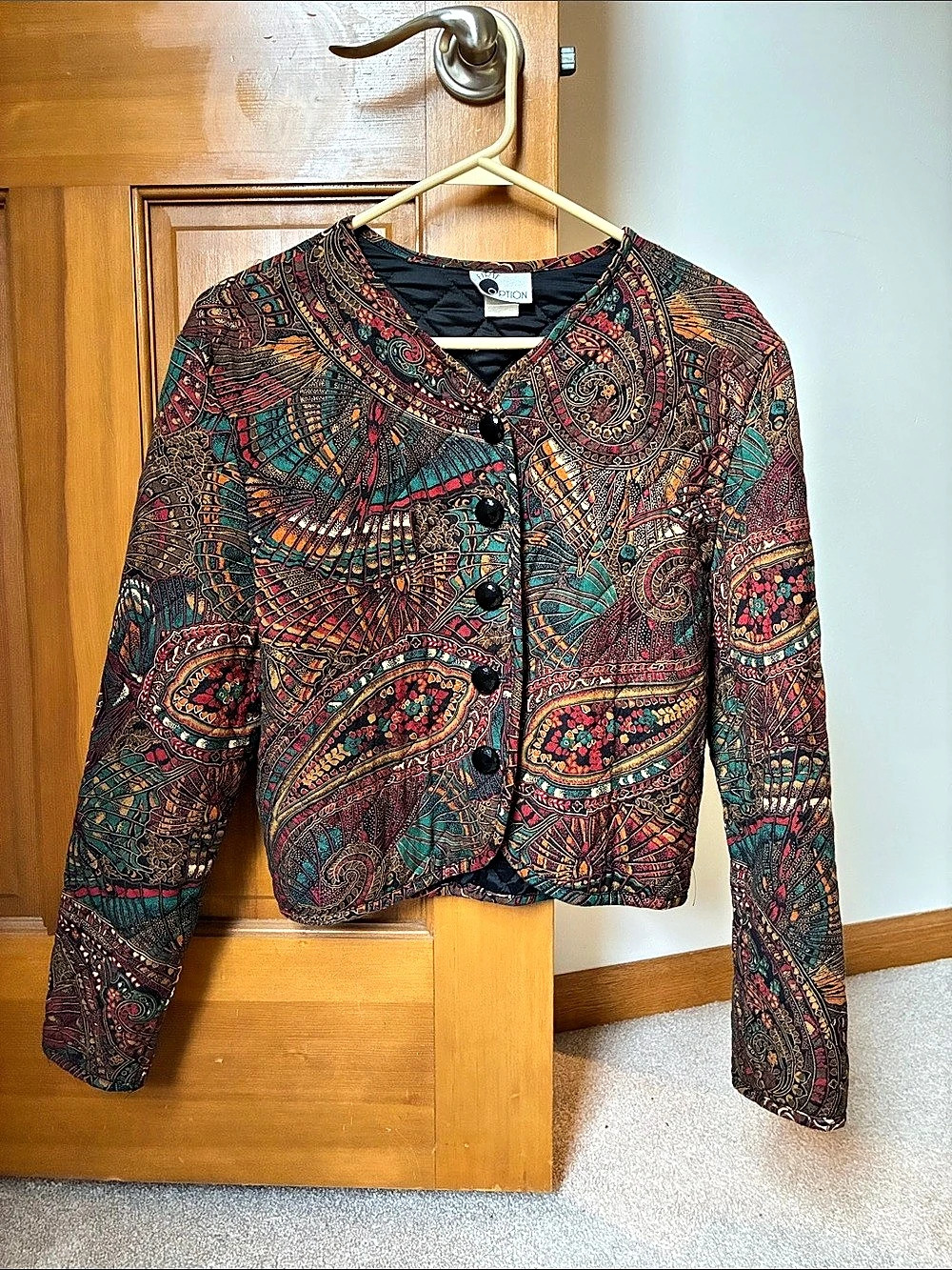 First Option Vintage Quilted Paisley Print Button-Front Jacket - Size M